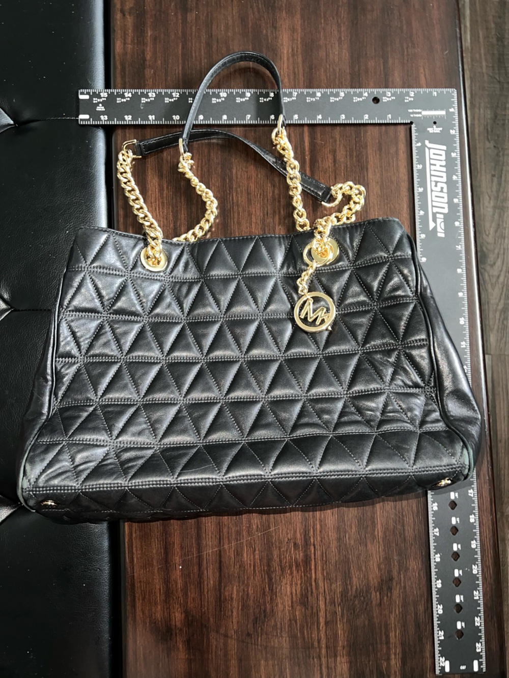 Michael Kors Black Quilted Leather Shoulder Bag with Gold Chain Strap
